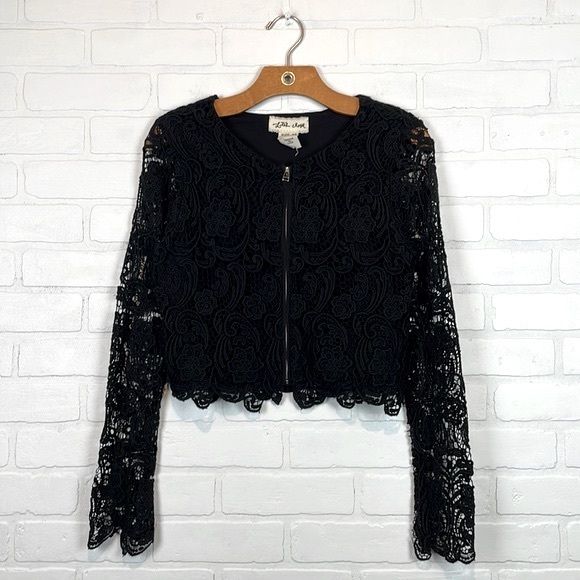 Anthropologie Jackets & Blazers - Anthropologie Lili’s Closet Black Lace Cropped Zip Up Jacket XS